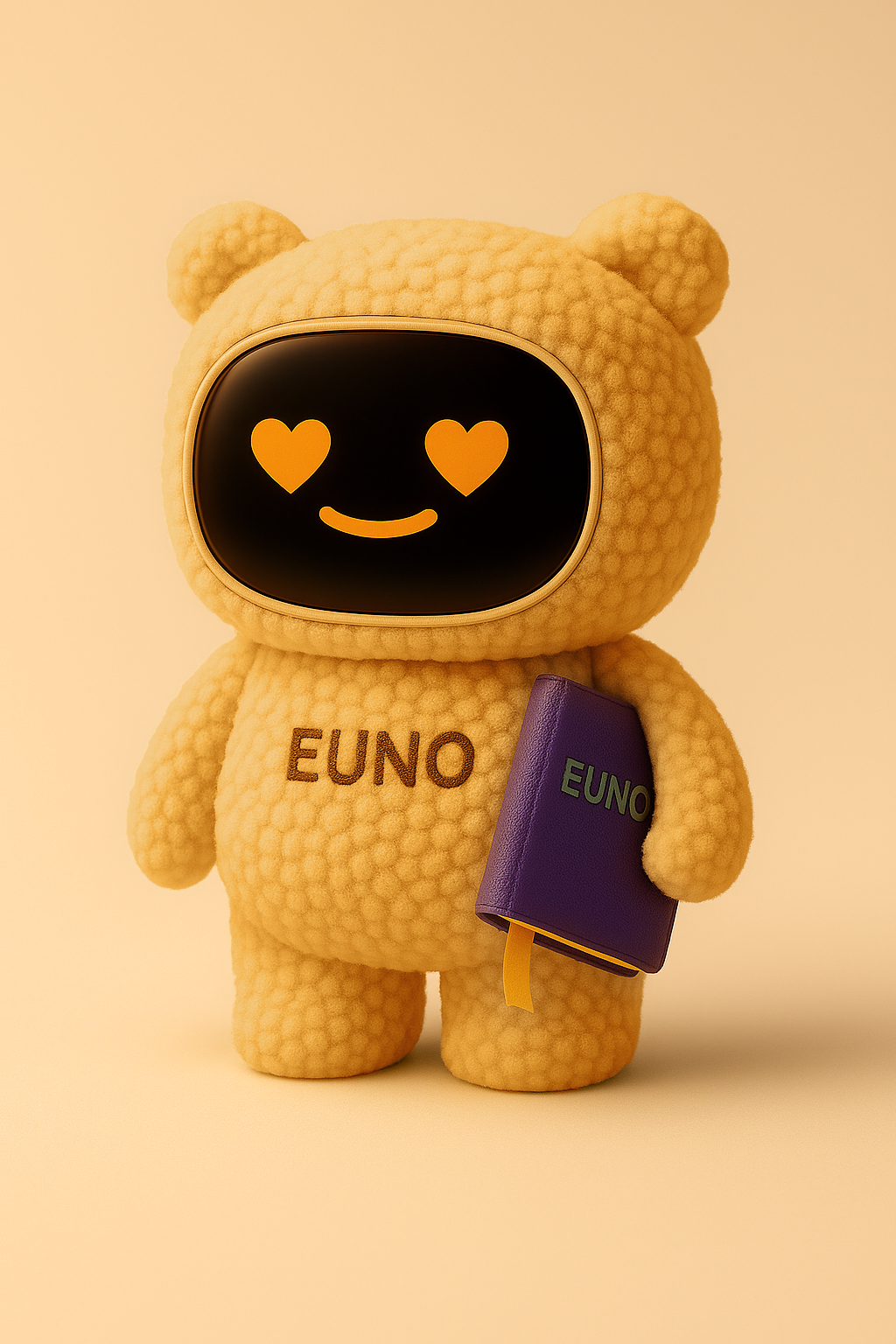 Euno tenant un livre, vue rapprochée